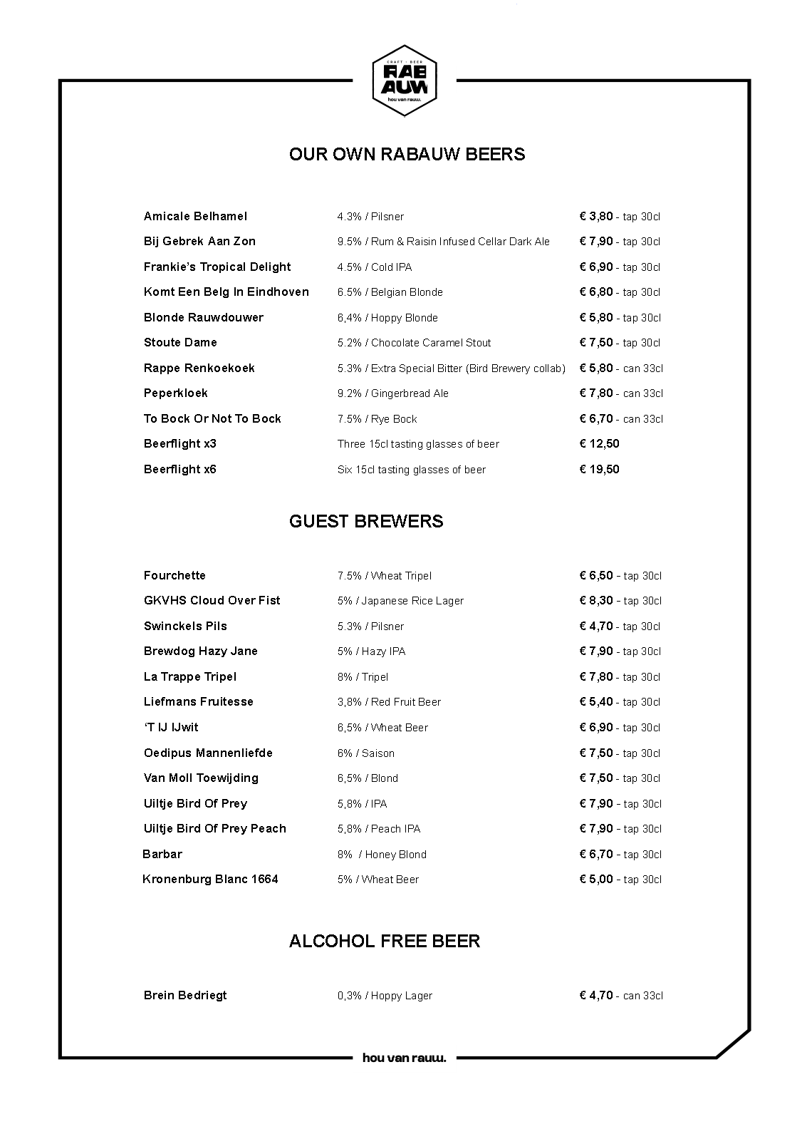 Beers menu Rabauw